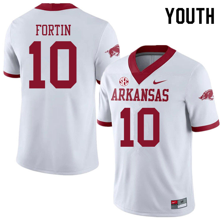Youth #10 Cade Fortin Arkansas Razorbacks College Football Jerseys Sale-Alternate White